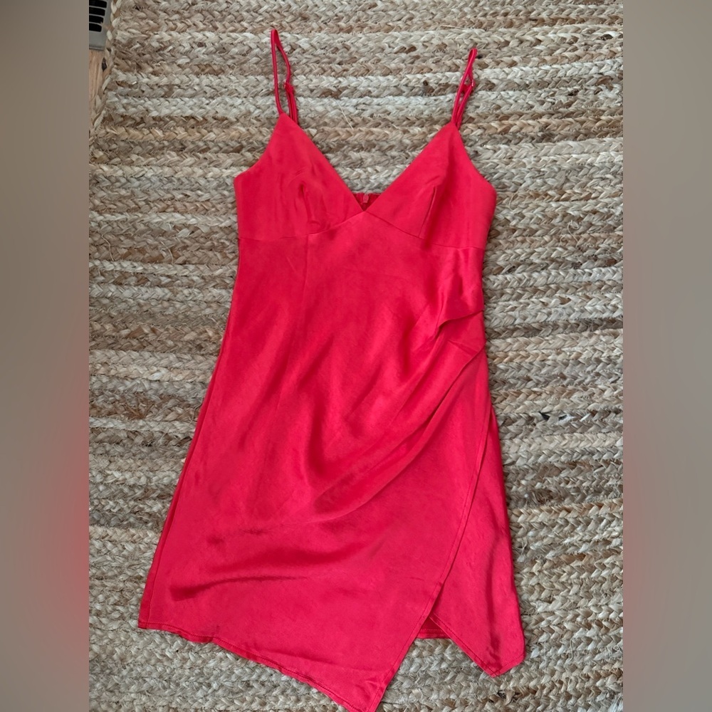 Angel Biba Small Red Satin Mini Dress with asymmetrical hem